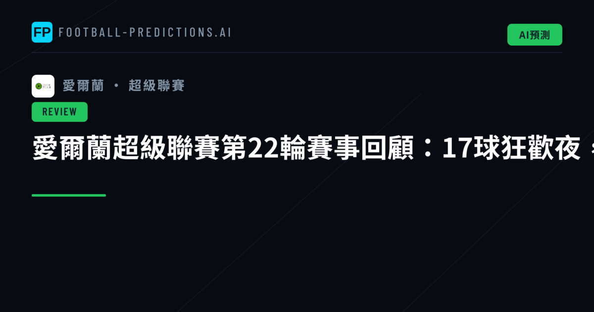 愛爾蘭超級聯賽第22輪賽事回顧：17球狂歡夜，沙姆洛克流浪者延續不敗神話