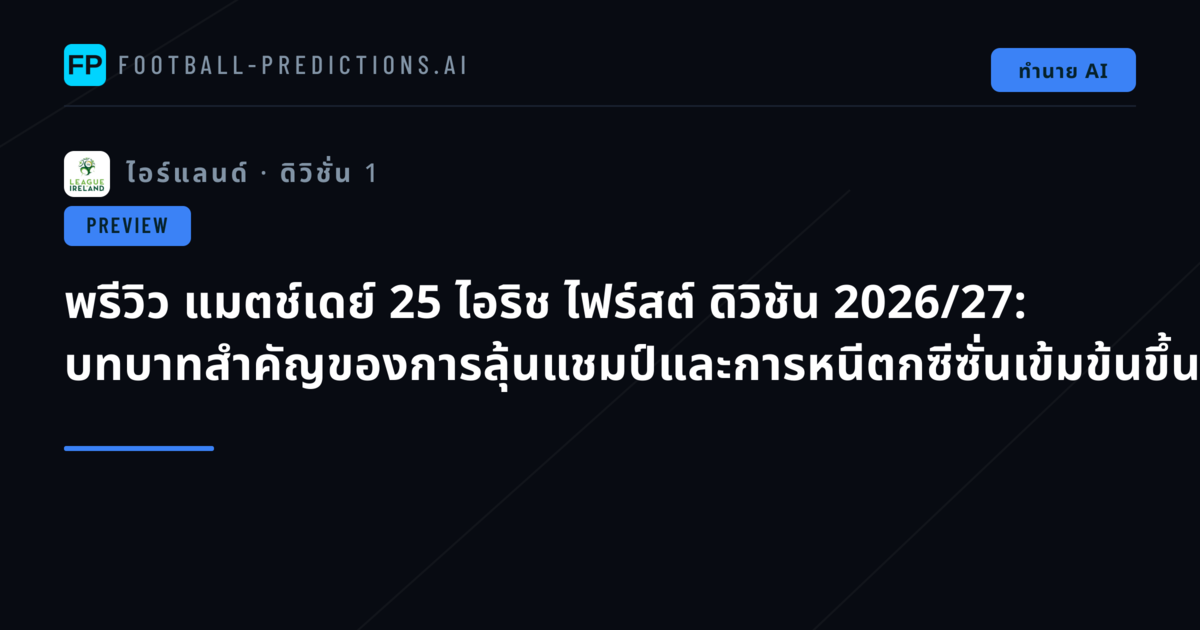 พรีวิว แมตช์เดย์ 25 ไอริช ไฟร์สต์ ดิวิชัน 2026/27: บทบาทสำคัญของการลุ้นแชมป์และการหนีตกซีซั่นเข้มข้นขึ้นทุกที
