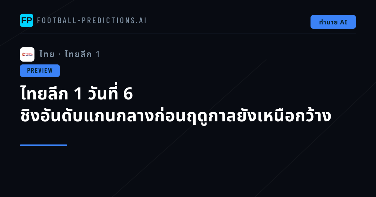 ไทยลีก 1 วันที่ 6 ชิงอันดับแกนกลางก่อนฤดูกาลยังเหนือกว้าง