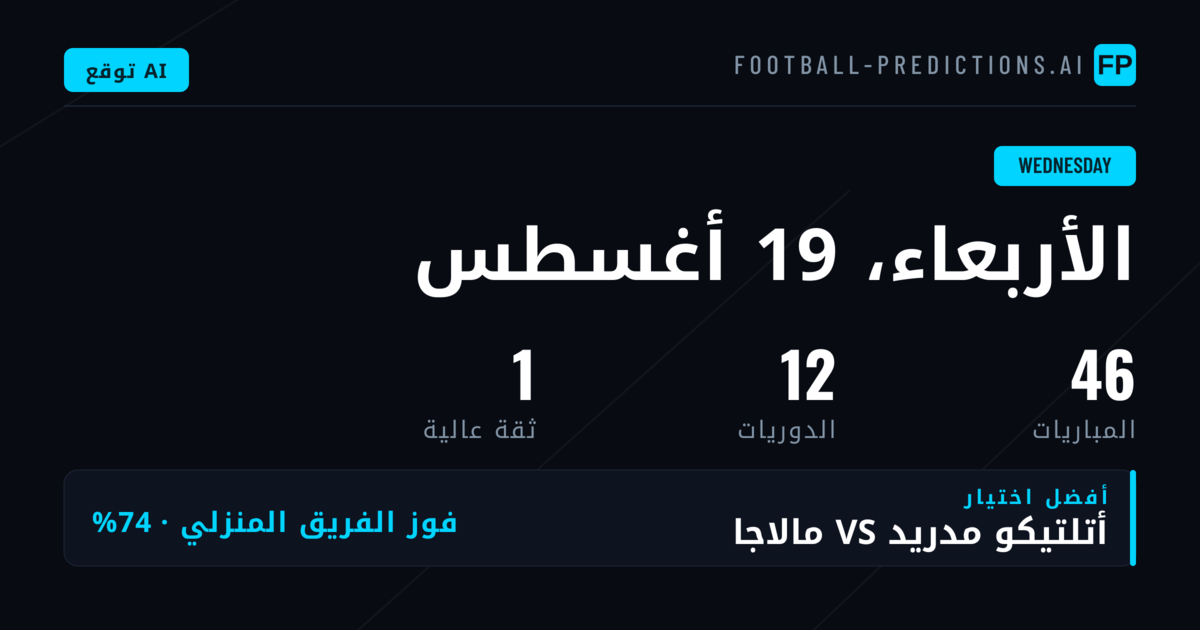 توقعات مباريات الأربعاء 19 أغسطس 2026