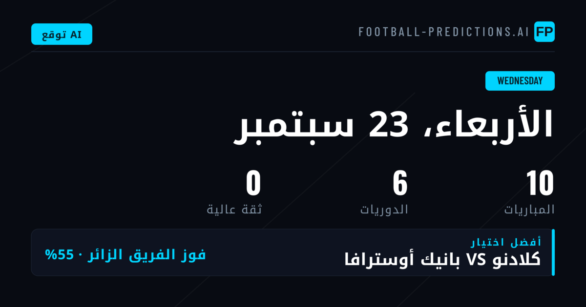 توقعات مباريات الأربعاء 23 سبتمبر 2026