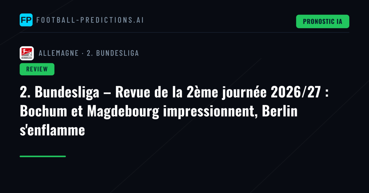2. Bundesliga – Revue de la 2ème journée 2026/27 : Bochum et Magdebourg impressionnent, Berlin s'enflamme