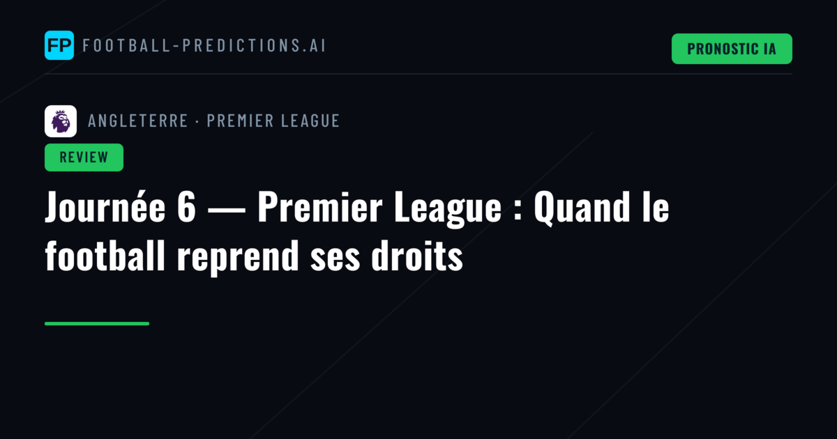 Journée 6 — Premier League : Quand le football reprend ses droits
