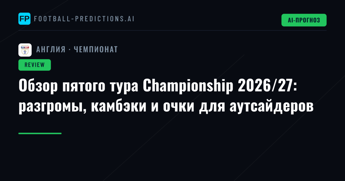 Обзор пятого тура Championship 2026/27: разгромы, камбэки и очки для аутсайдеров
