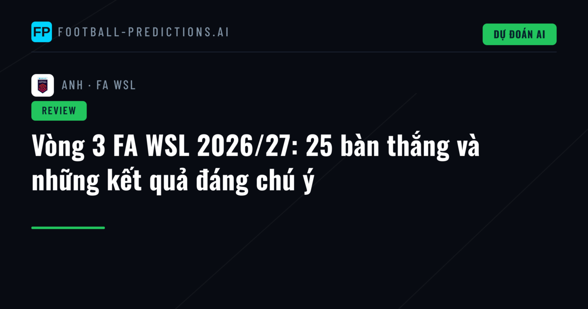 Vòng 3 FA WSL 2026/27: 25 bàn thắng và những kết quả đáng chú ý