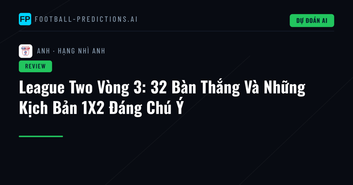 League Two Vòng 3: 32 Bàn Thắng Và Những Kịch Bản 1X2 Đáng Chú Ý