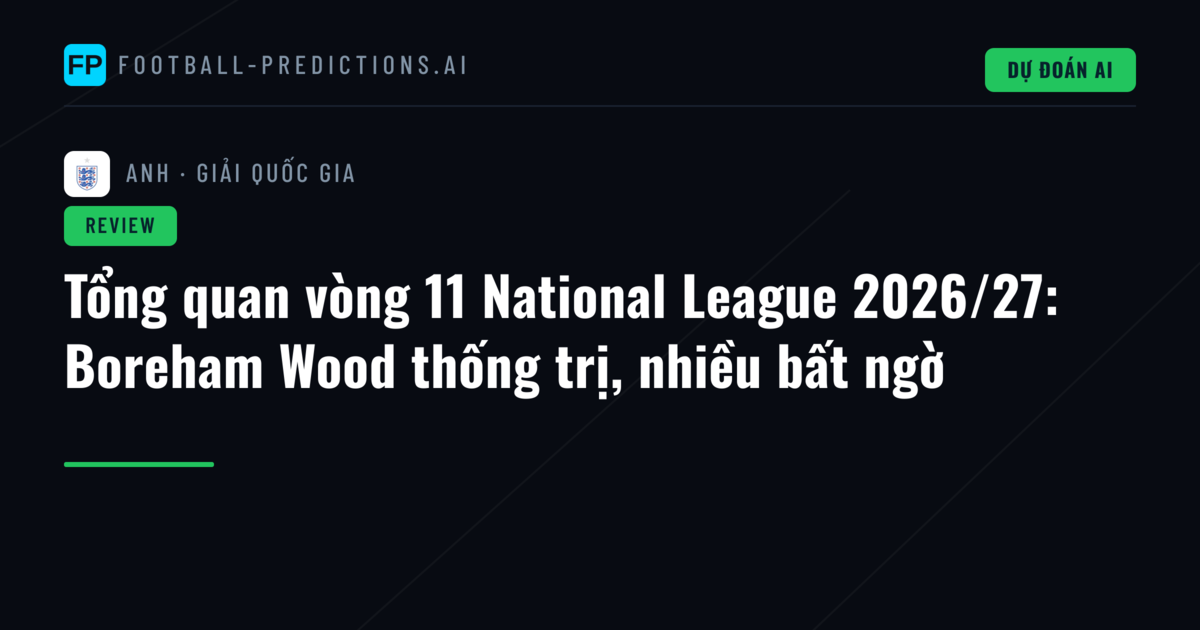 Tổng quan vòng 11 National League 2026/27: Boreham Wood thống trị, nhiều bất ngờ