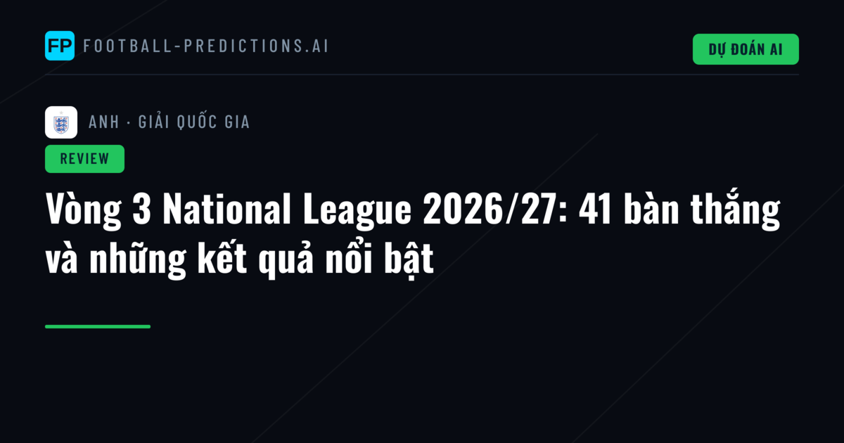 Vòng 3 National League 2026/27: 41 bàn thắng và những kết quả nổi bật