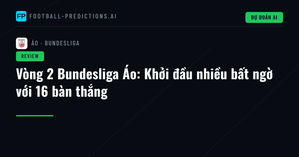 Vòng 2 Bundesliga Áo: Khởi đầu nhiều bất ngờ với 16 bàn thắng