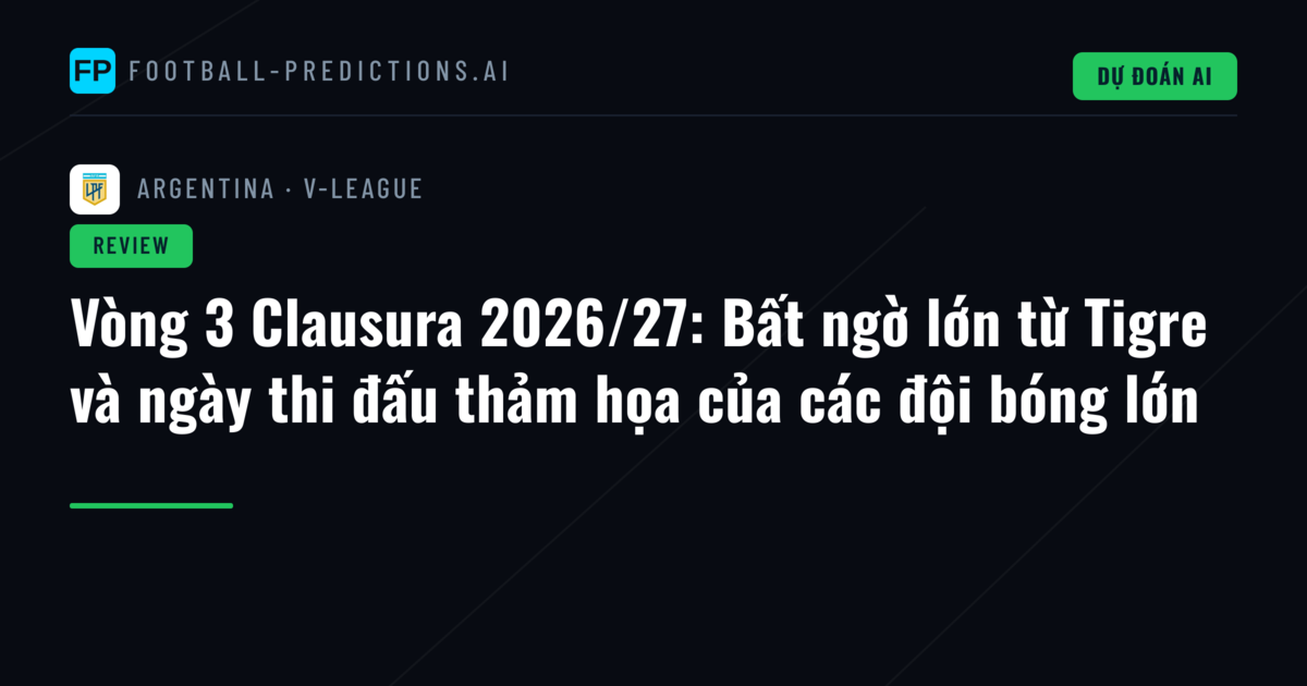 Vòng 3 Clausura 2026/27: Bất ngờ lớn từ Tigre và ngày thi đấu thảm họa của các đội bóng lớn