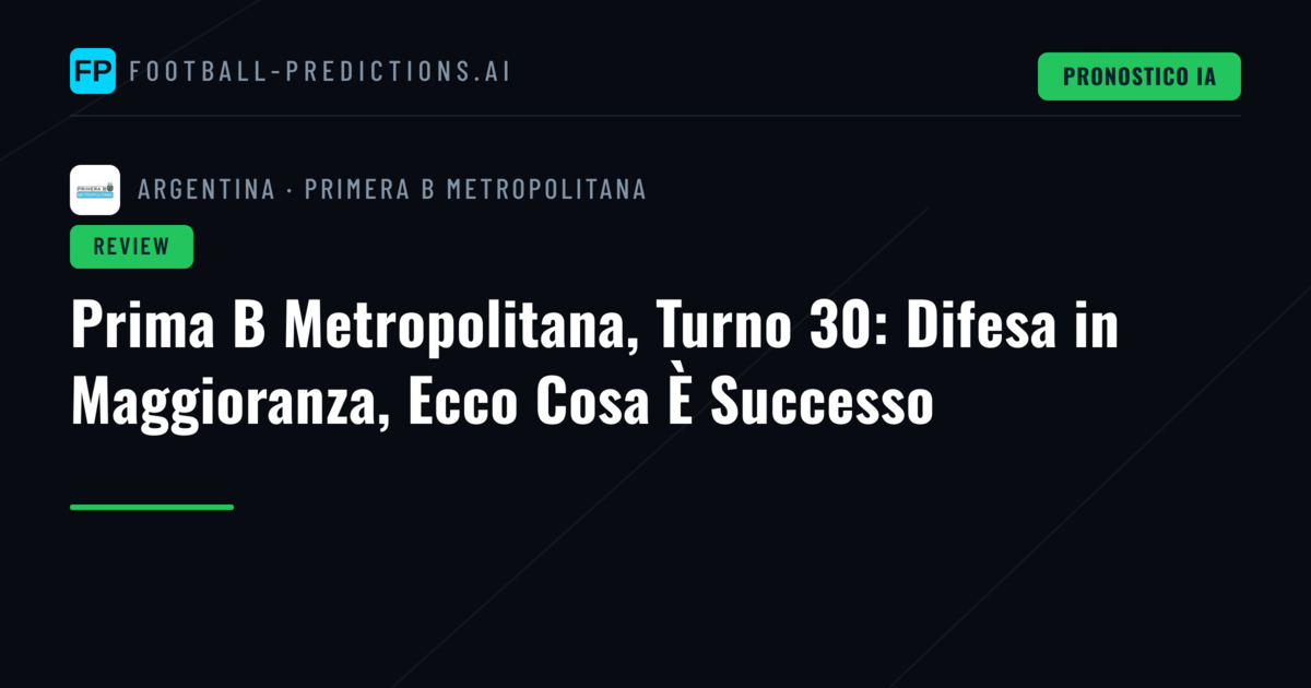 Prima B Metropolitana, Turno 30: Difesa in Maggioranza, Ecco Cosa È Successo