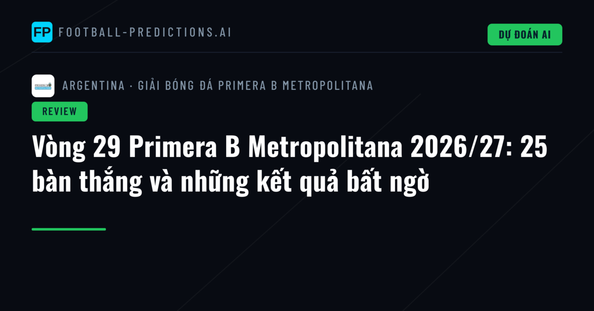 Vòng 29 Primera B Metropolitana 2026/27: 25 bàn thắng và những kết quả bất ngờ