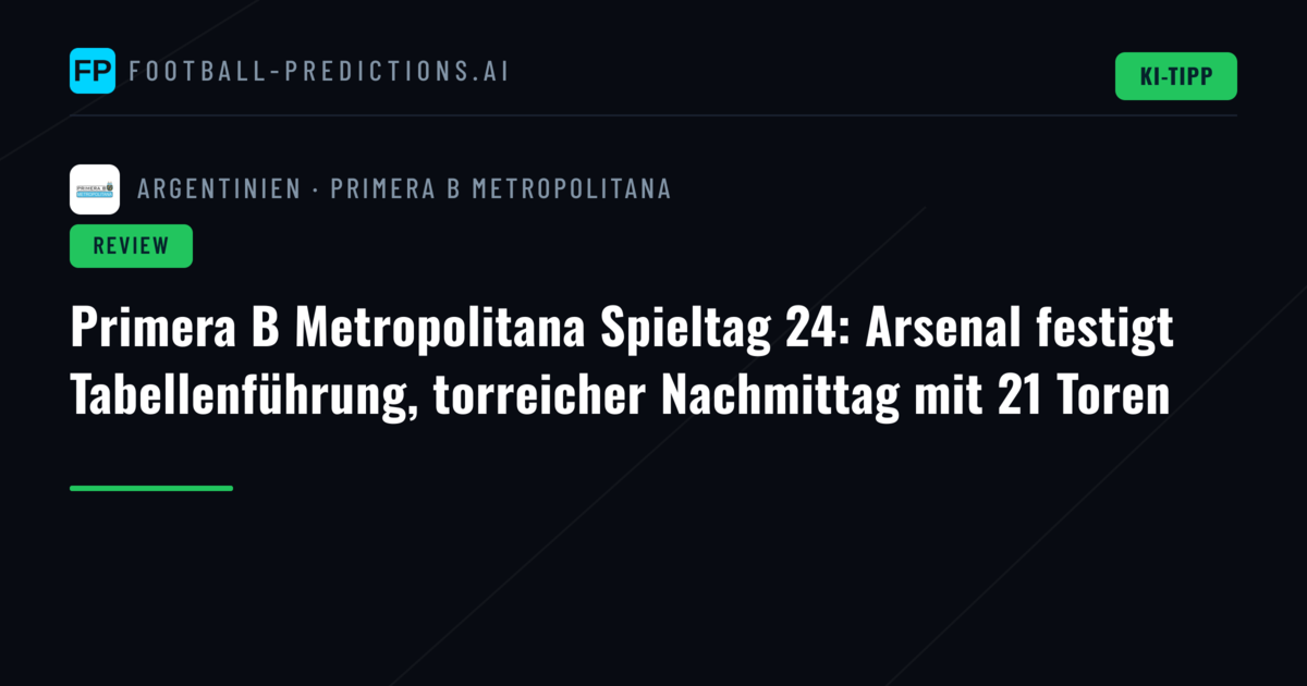Primera B Metropolitana Spieltag 24: Arsenal festigt Tabellenführung, torreicher Nachmittag mit 21 Toren