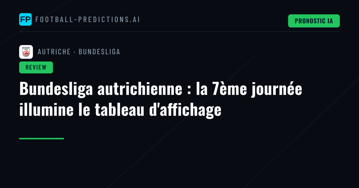 Bundesliga autrichienne : la 7ème journée illumine le tableau d'affichage
