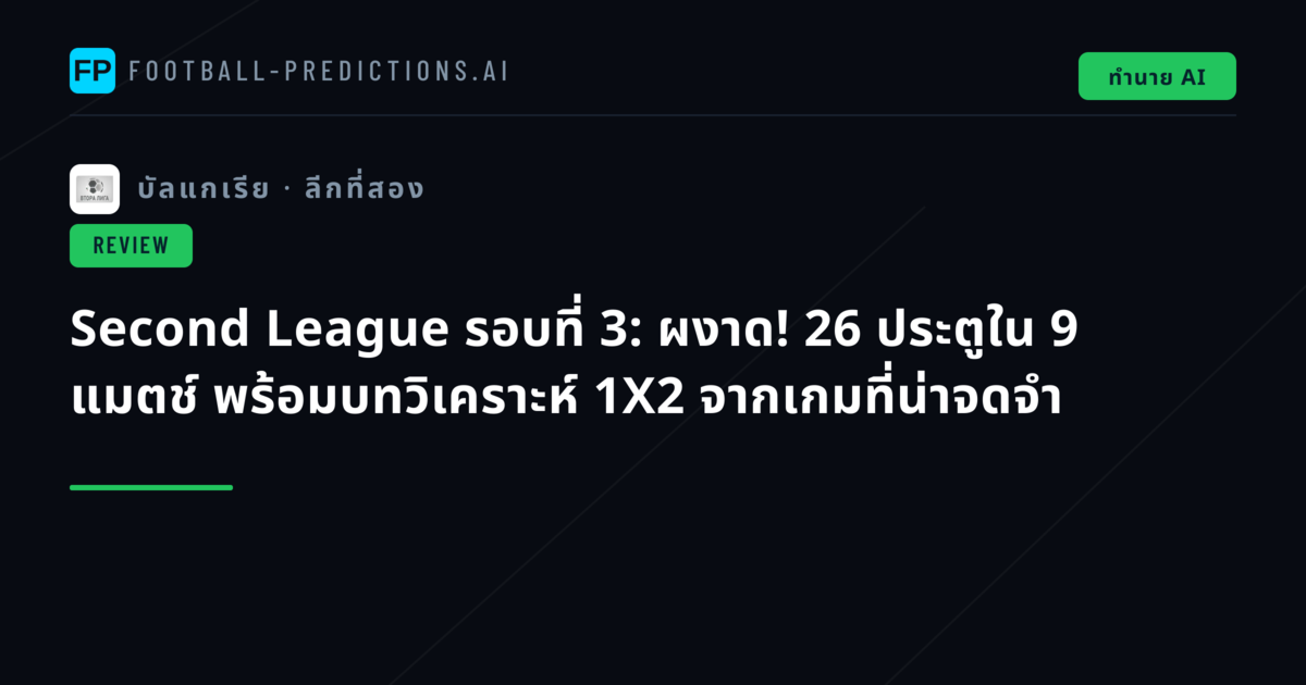 Second League รอบที่ 3: ผงาด! 26 ประตูใน 9 แมตช์ พร้อมบทวิเคราะห์ 1X2 จากเกมที่น่าจดจำ
