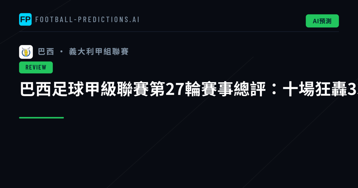 巴西足球甲級聯賽第27輪賽事總評：十場狂轟33球創本賽季單輪新高