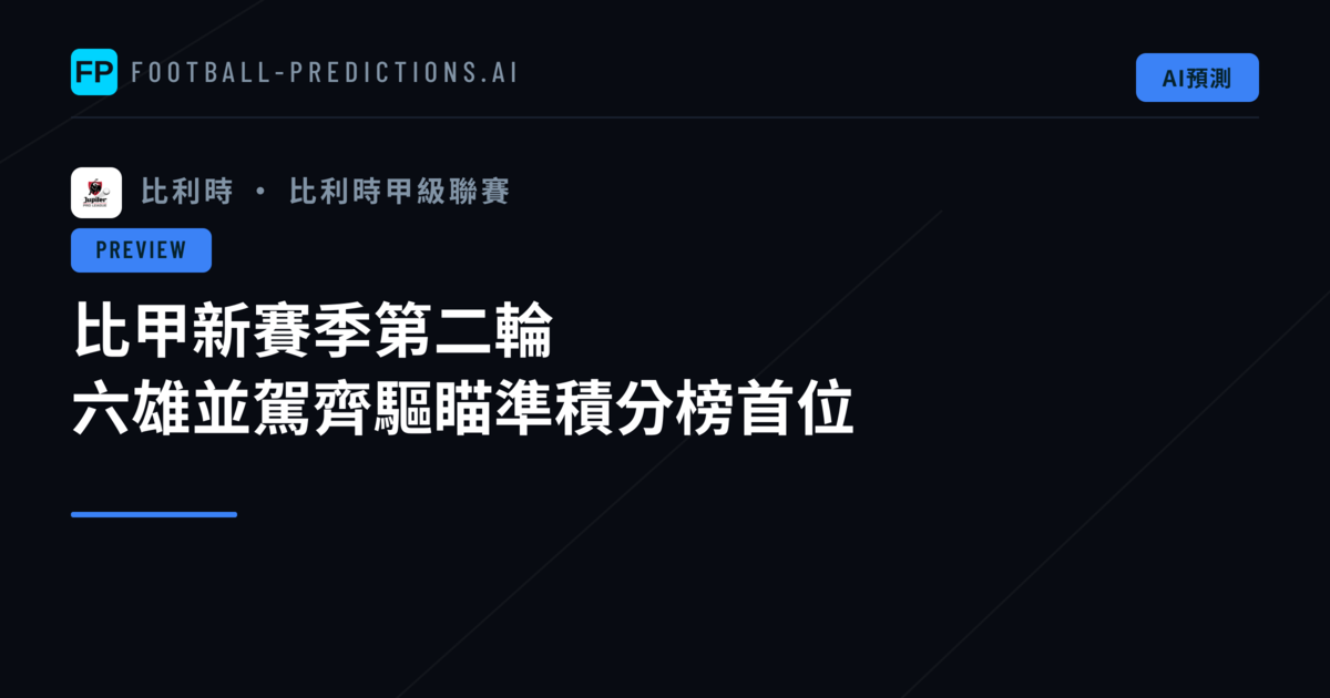 比甲新賽季第二輪　六雄並駕齊驅瞄準積分榜首位