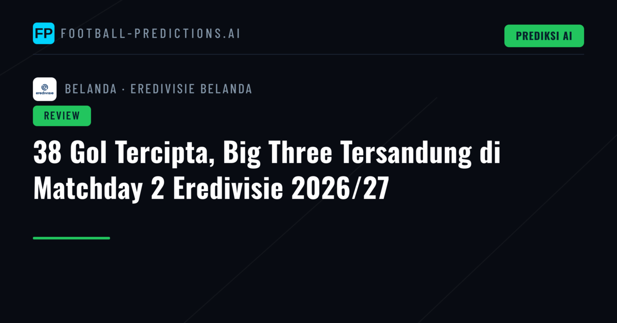 38 Gol Tercipta, Big Three Tersandung di Matchday 2 Eredivisie 2026/27