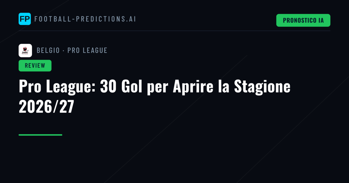 Pro League: 30 Gol per Aprire la Stagione 2026/27