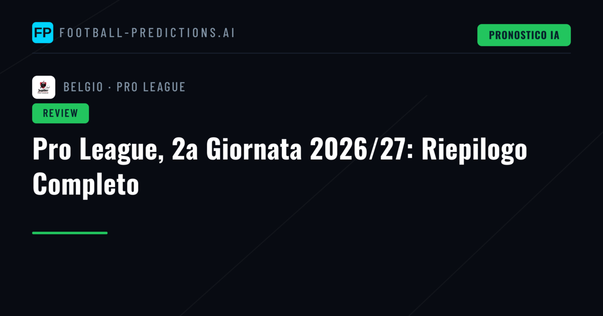 Pro League, 2a Giornata 2026/27: Riepilogo Completo