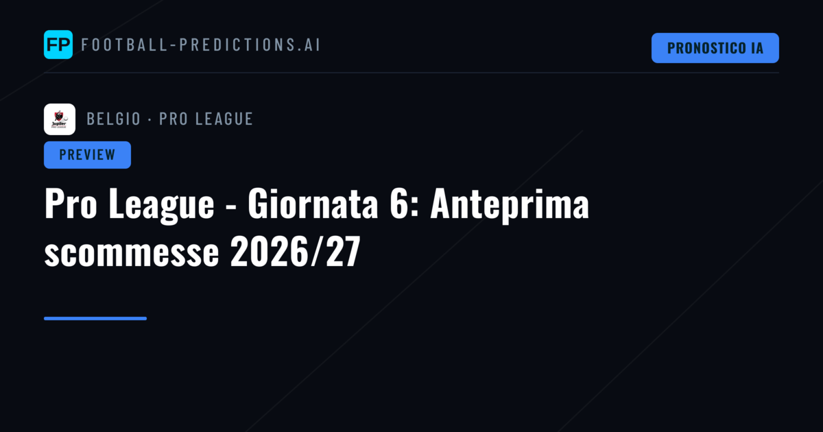 Pro League - Giornata 6: Anteprima scommesse 2026/27