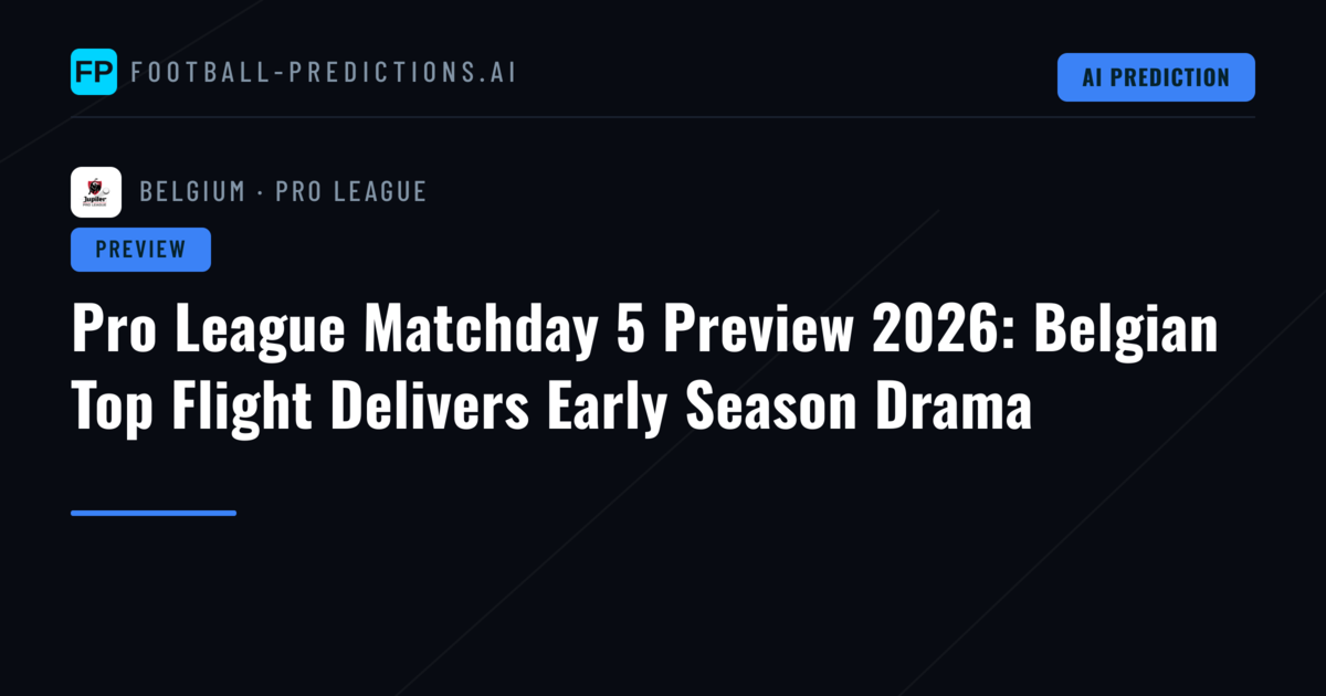 Pro League Matchday 5 Preview 2026: Belgian Top Flight Delivers Early Season Drama
