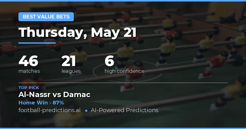 Premier Betting Opportunities on 21 May 2026