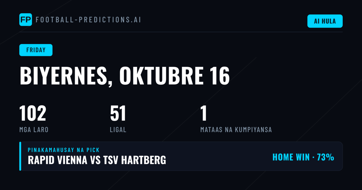 Mga Pinakamahusay na Prediction para sa Biyernes, 16 Oct 2026