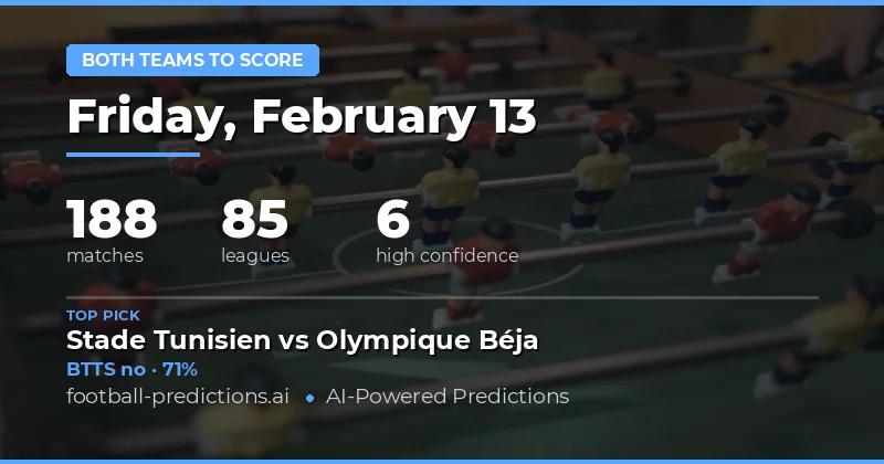 Both Teams to Score Predictions 13 Feb 2026