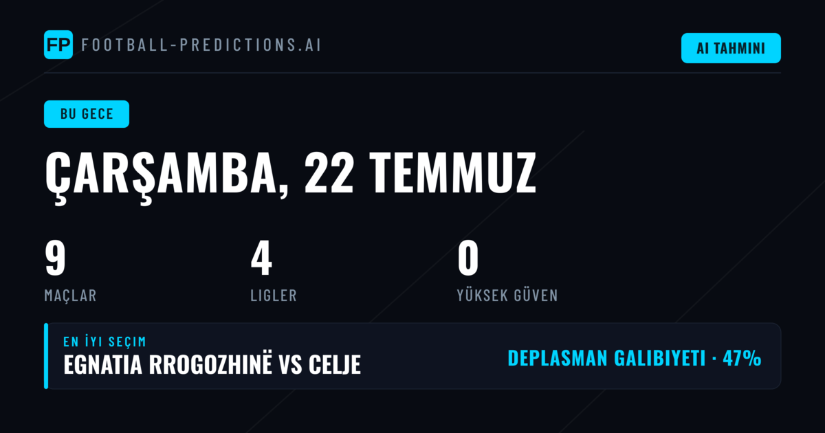 22 Temmuz Çarşamba: 9 Maçlık Yoğun Program