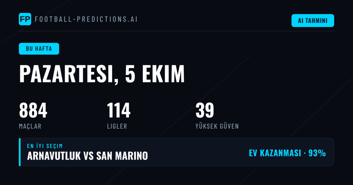 Pazartesi 5 Eki – Pazar 11 Eki Futbol Tahminleri