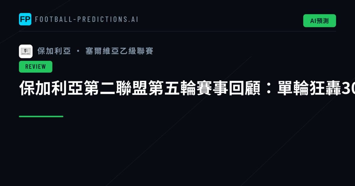 保加利亞第二聯盟第五輪賽事回顧：單輪狂轟30球創賽季新高