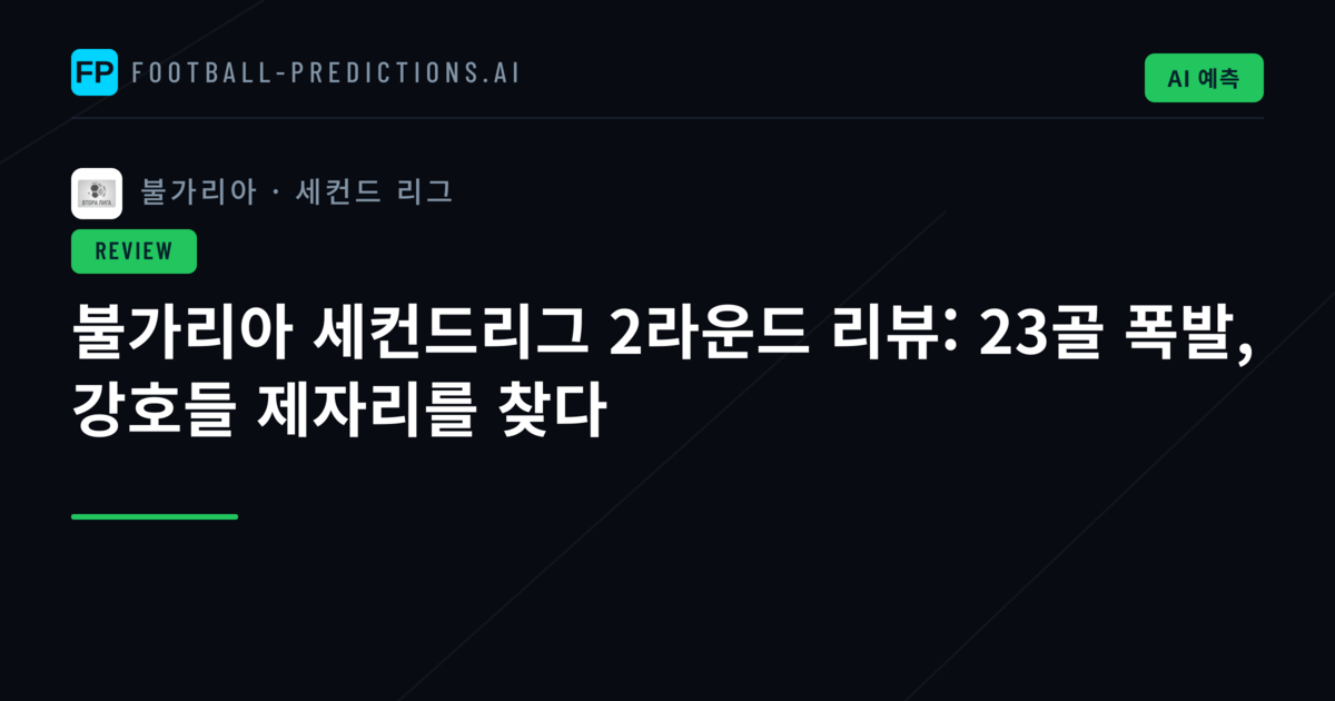 불가리아 세컨드리그 2라운드 리뷰: 23골 폭발, 강호들 제자리를 찾다
