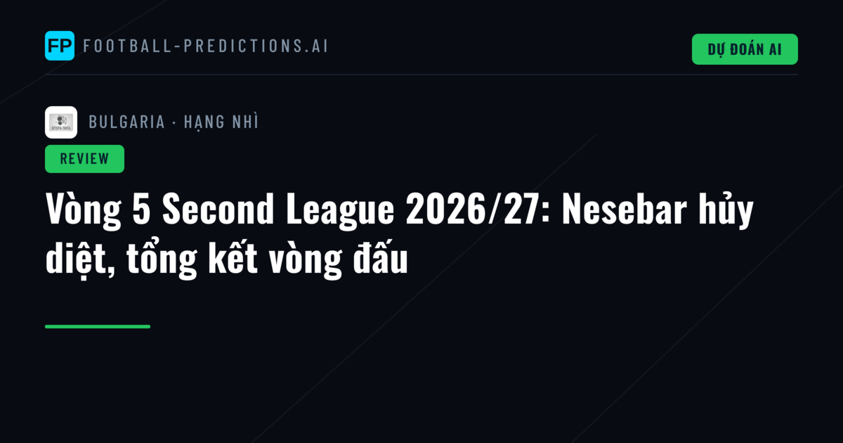 Vòng 5 Second League 2026/27: Nesebar hủy diệt, tổng kết vòng đấu