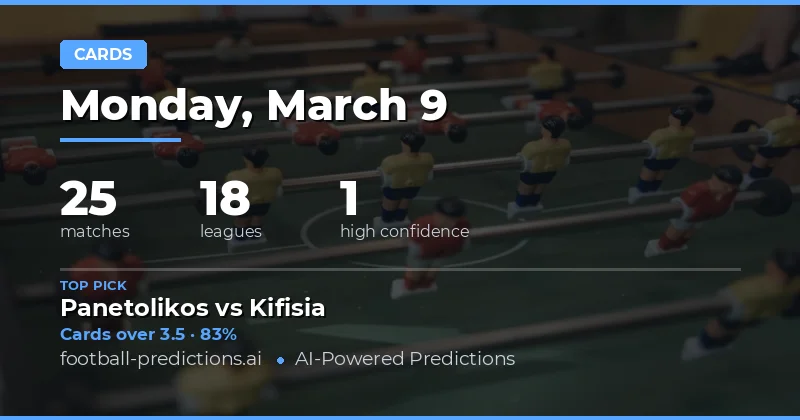 Yellow Cards Over/Under Predictions 9 Mar 2026