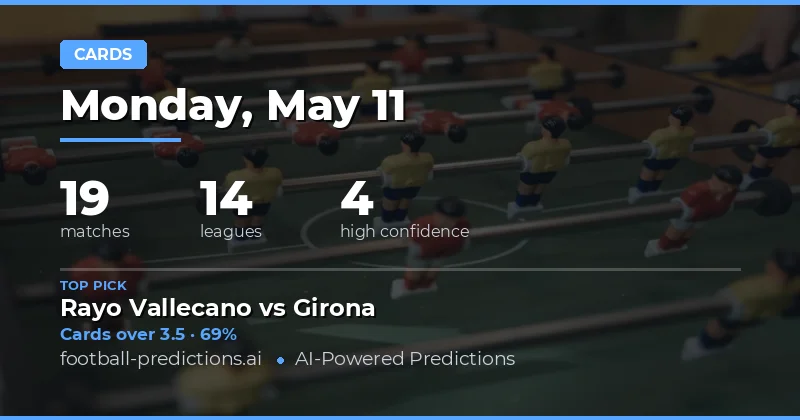Yellow Card Over/Under Tips for 11 May 2026