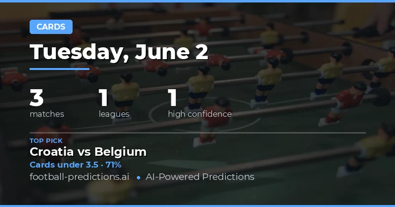 Yellow Cards Over/Under Betting Tips: 2 Jun 2026