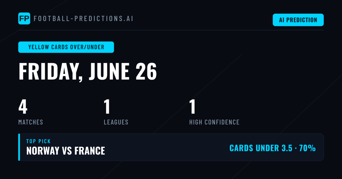 Top Yellow Cards Over/Under Picks for 26 Jun 2026
