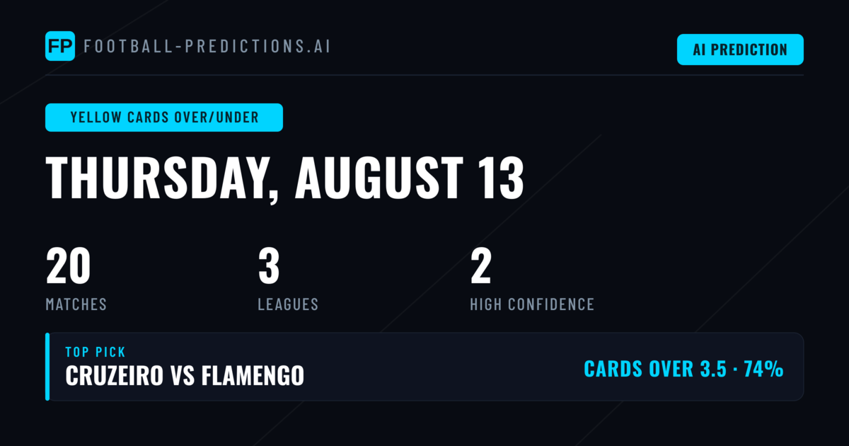 Top Yellow Cards Over/Under Picks for 13 Aug 2026