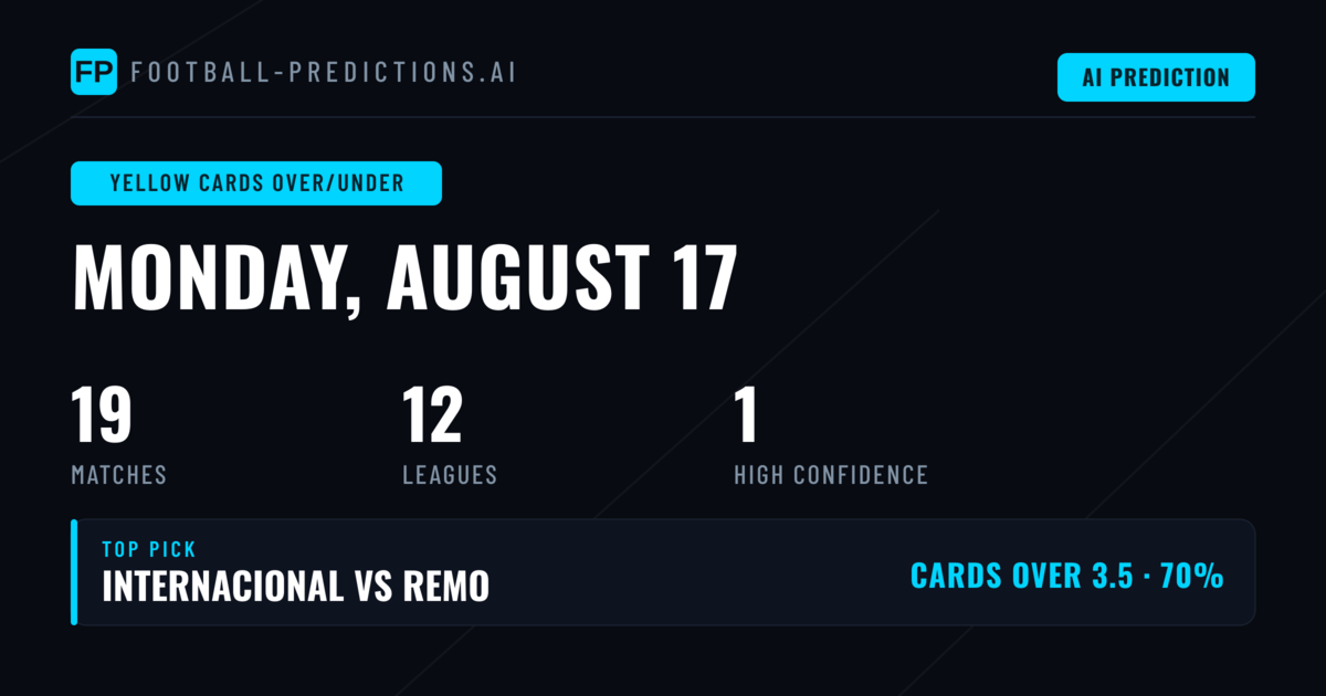 Top Yellow Cards Over/Under Picks for 17 Aug 2026