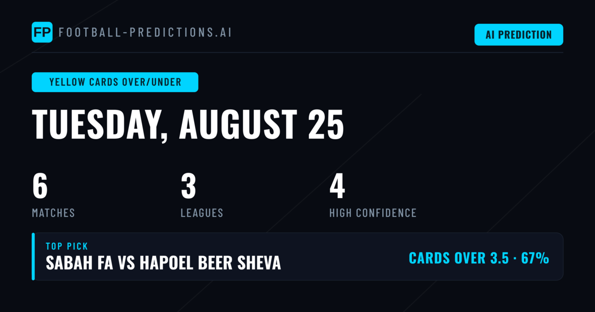 Top Yellow Cards Over/Under Picks for 25 Aug 2026