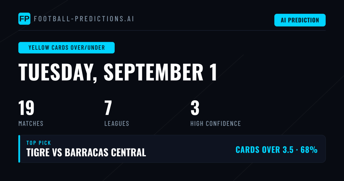 Top Yellow Cards Over/Under Picks for 1 Sep 2026