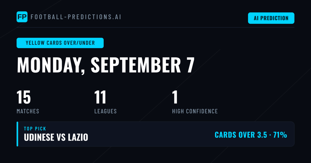 Top Yellow Cards Over/Under Picks for 7 Sep 2026