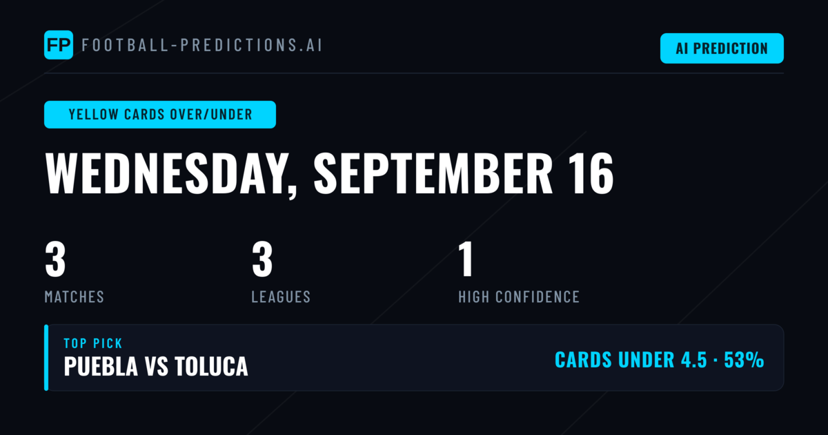 Top Yellow Cards Over/Under Picks for 16 Sep 2026