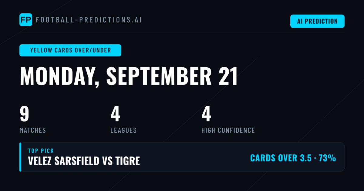 Top Yellow Cards Over/Under Picks for 21 Sep 2026