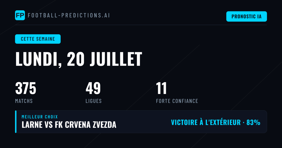 Les matchs du Monday 20 Jul : une semaine riche en opportunites