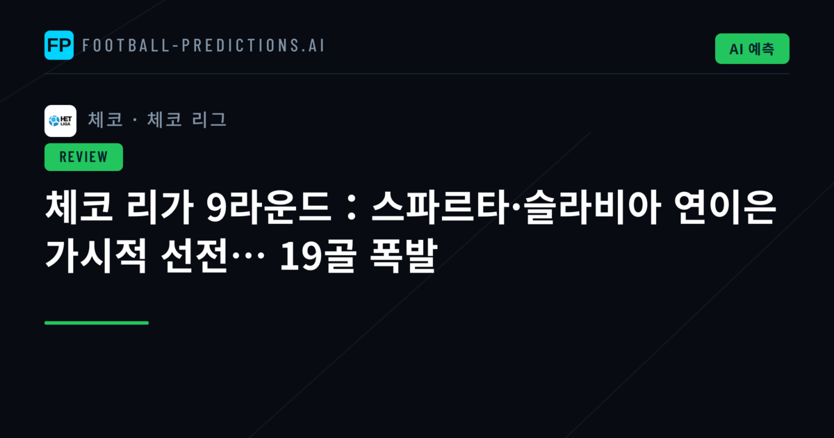 체코 리가 9라운드：스파르타·슬라비아 연이은 가시적 선전… 19골 폭발
