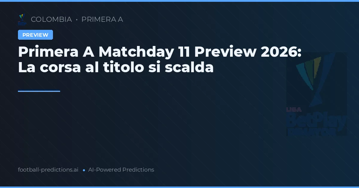 Primera A Matchday 11 Preview 2026: La corsa al titolo si scalda