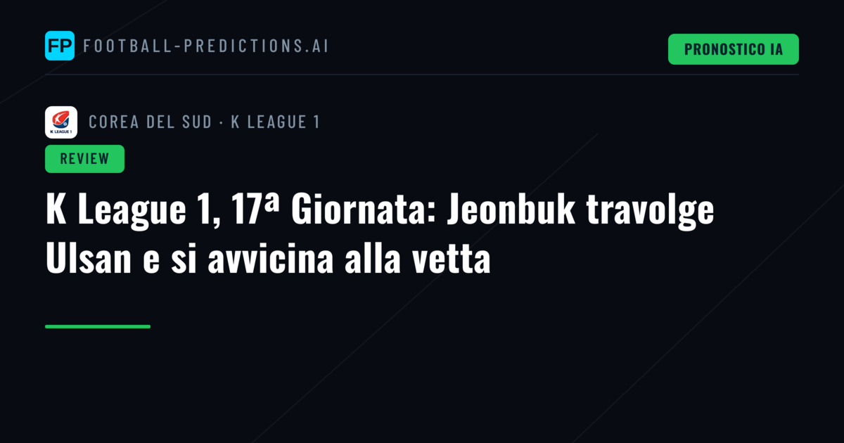 K League 1, 17ª Giornata: Jeonbuk travolge Ulsan e si avvicina alla vetta