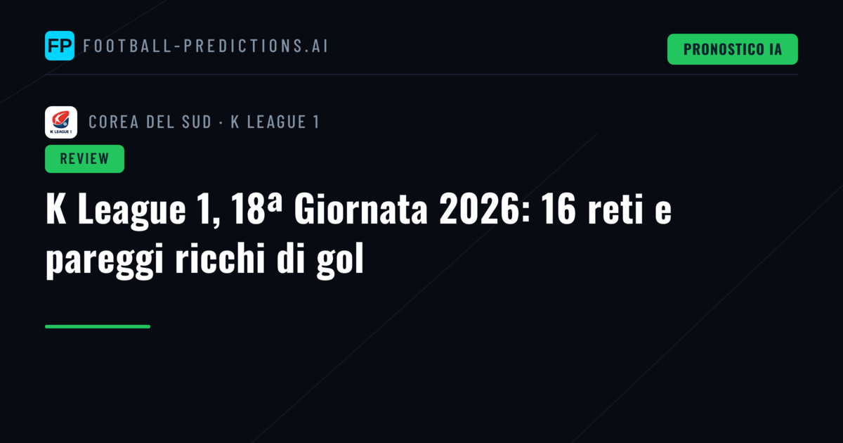 K League 1, 18ª Giornata 2026: 16 reti e pareggi ricchi di gol